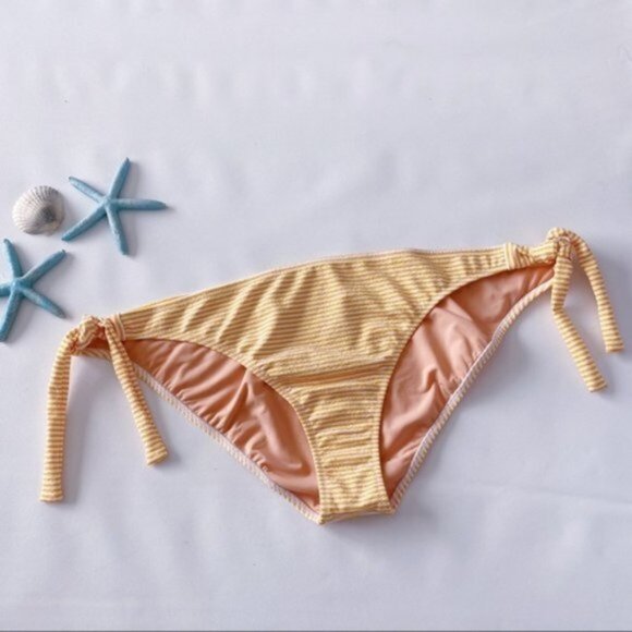 J. Crew | Side Tie Lowrider Bikini Bottom Faded Stripe Orange Gold Retro Plus 3X - Picture 1 of 11